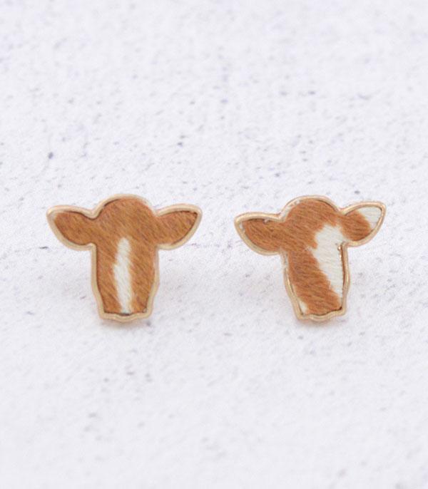 New Arrival :: Wholesale Cowhide Leather Cow Stud Earrings