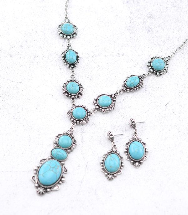 NECKLACES :: WESTERN LONG NECKLACES :: wholesale Western Semi Stone Turquoise Y Necklace