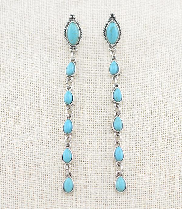 New Arrival :: Wholesale Western Turquoise Long Drop Earrings