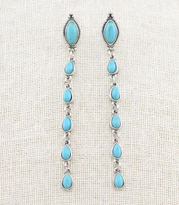 EARRINGS :: WESTERN POST EARRINGS :: Wholesale Western Turquoise Long Drop Earrings