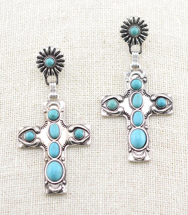 EARRINGS :: WESTERN POST EARRINGS :: Wholesale Western Turquoise Cross Earrings