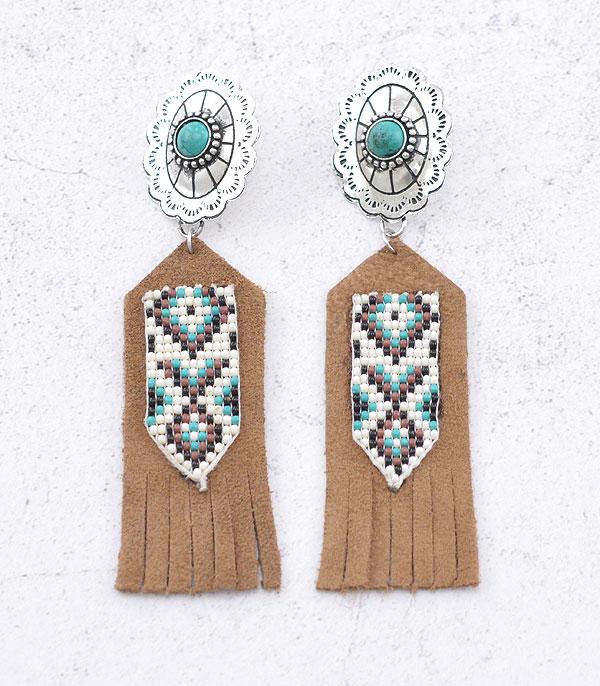 EARRINGS :: WESTERN POST EARRINGS :: Wholesale Western Aztec Beaded Fringe Earrings