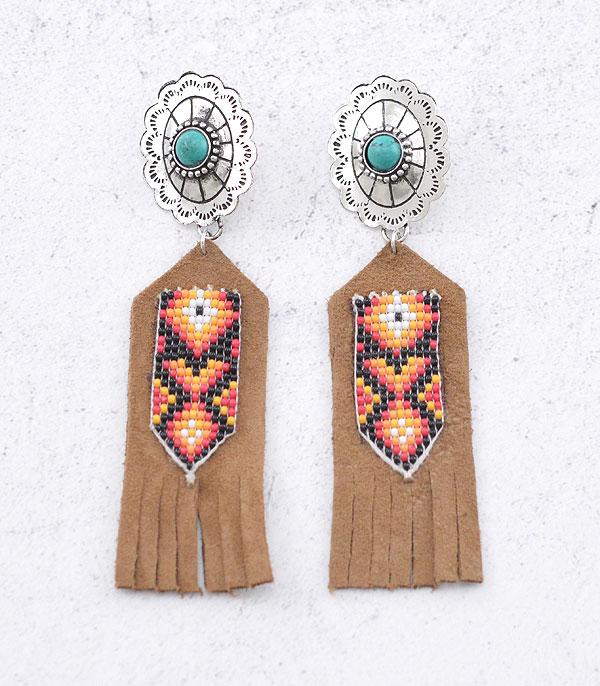 EARRINGS :: WESTERN POST EARRINGS :: Wholesale Western Aztec Beaded Fringe Earrings