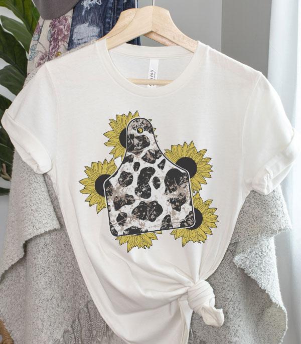 GRAPHIC TEES :: GRAPHIC TEES :: Wholesale Sunflower Cow Tag Graphic Tshirt