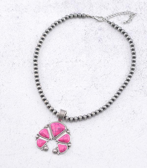 <font color=#FF6EC7>PINK COWGIRL</font> :: Wholesale Semi Stone Squash Blossom Necklace