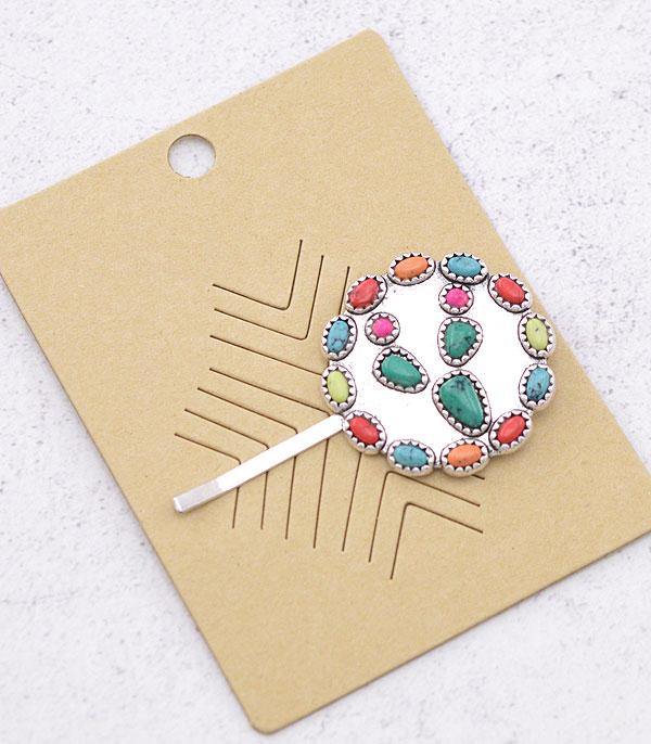 HATS I HAIR ACC :: HAIR ACCESSORIES :: Wholesale Western Cactus Stone Bobby Pin