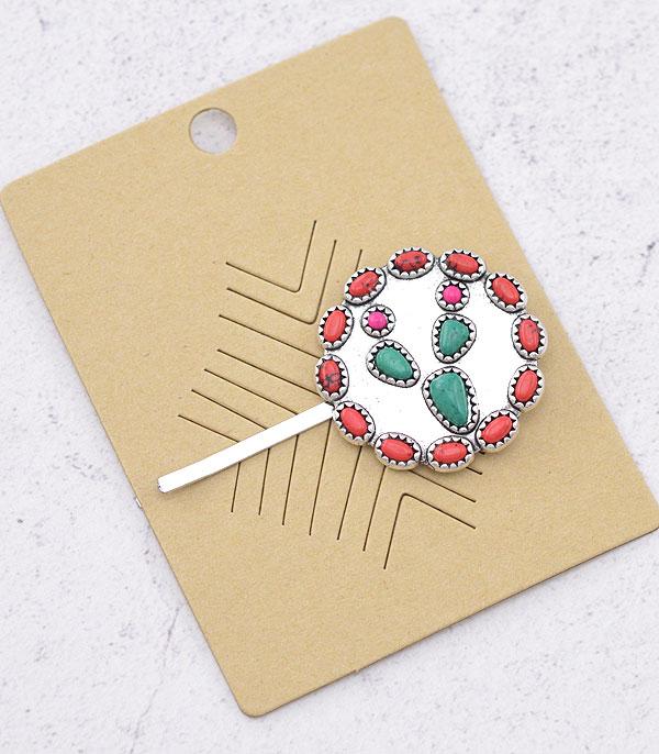 HATS I HAIR ACC :: HAIR ACCESSORIES :: Wholesale Western Cactus Stone Bobby Pin