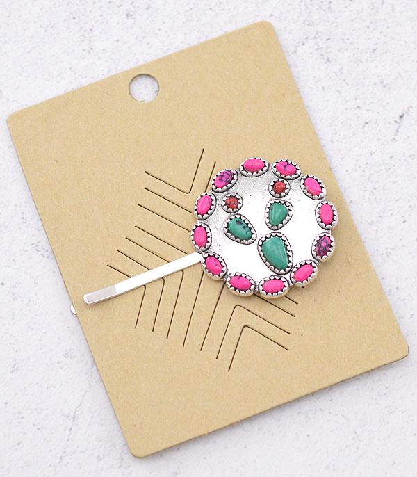 HATS I HAIR ACC :: HAIR ACCESSORIES :: Wholesale Western Cactus Stone Bobby Pin