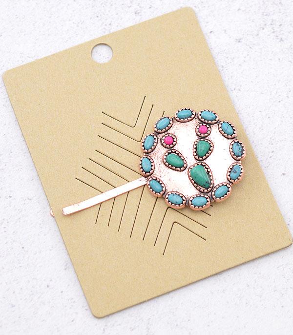 HATS I HAIR ACC :: HAIR ACCESSORIES :: Wholesale Western Cactus Stone Bobby Pin