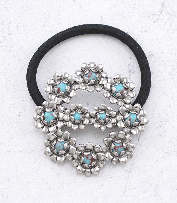 HATS I HAIR ACC :: HAIR ACCESSORIES :: Wholesale Western Semi Stone Ponytail Hair Tie