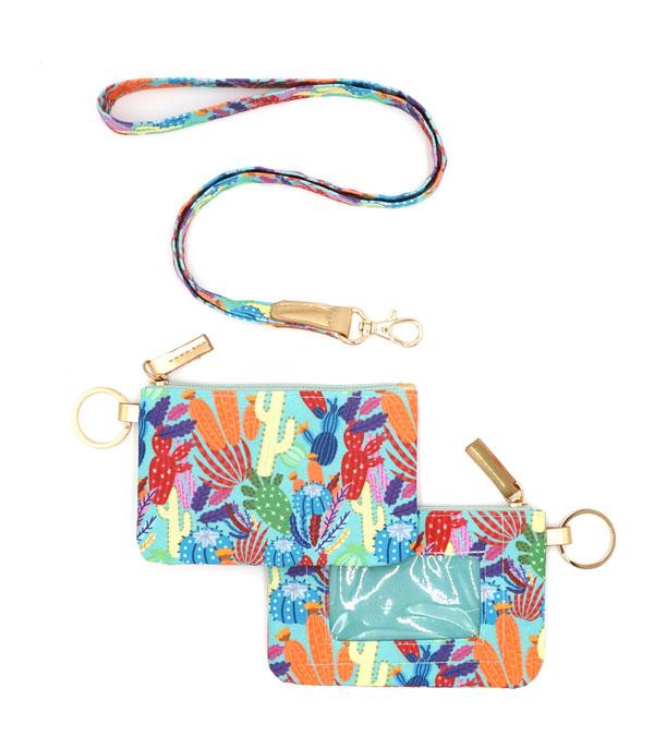 HANDBAGS :: WALLETS | SMALL ACCESSORIES :: Wholesale Cactus Print ID Wallet Lanyard