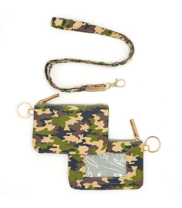 HANDBAGS :: WALLETS | SMALL ACCESSORIES :: Wholesale Camo Print ID Wallet Lanyard