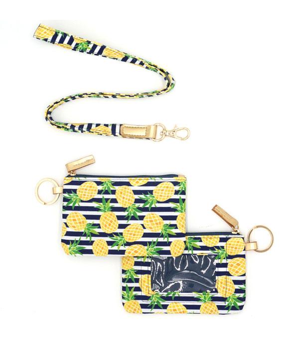 HANDBAGS :: WALLETS | SMALL ACCESSORIES :: Wholesale Pineapple Print ID Wallet Lanyard