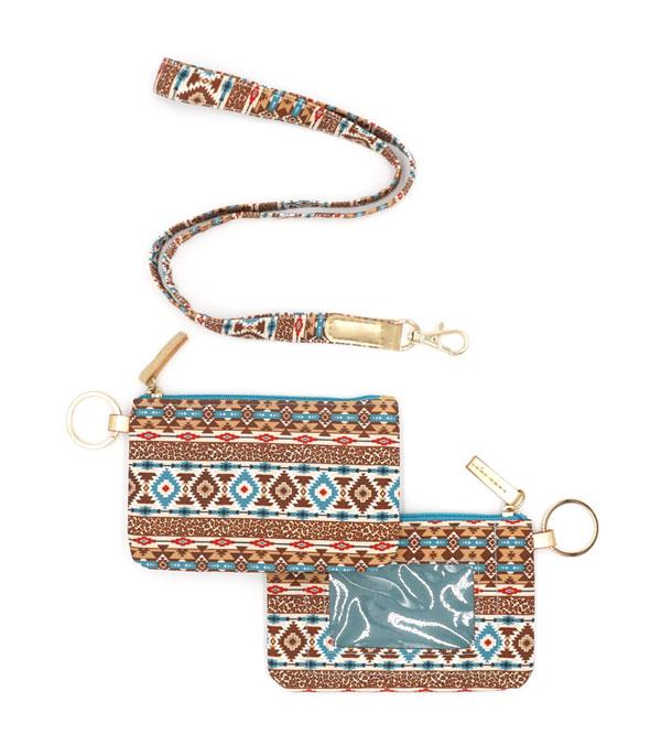 HANDBAGS :: WALLETS | SMALL ACCESSORIES :: Wholesale Aztec Print ID Wallet Lanyard