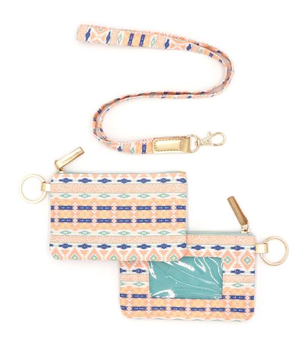 HANDBAGS :: WALLETS | SMALL ACCESSORIES :: Wholesale Aztec Print ID Wallet Lanyard