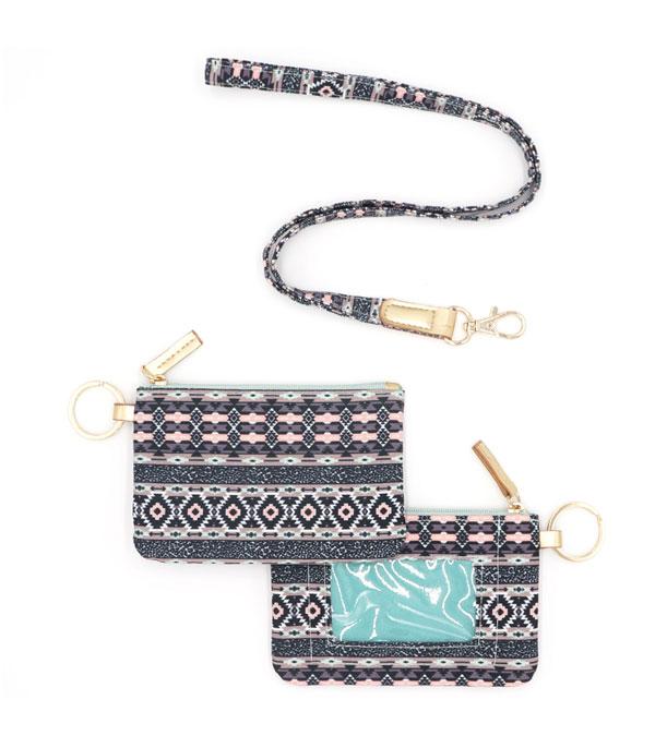 HANDBAGS :: WALLETS | SMALL ACCESSORIES :: Wholesale Aztec Print ID Wallet Lanyard