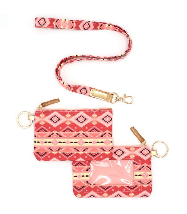 HANDBAGS :: WALLETS | SMALL ACCESSORIES :: Wholesale Aztec Print ID Wallet Lanyard