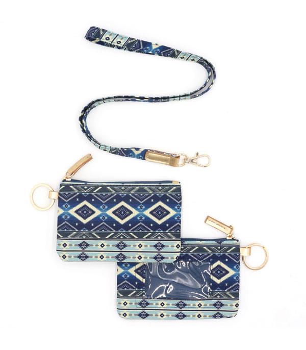 HANDBAGS :: WALLETS | SMALL ACCESSORIES :: Wholesale Aztec Print ID Wallet Lanyard