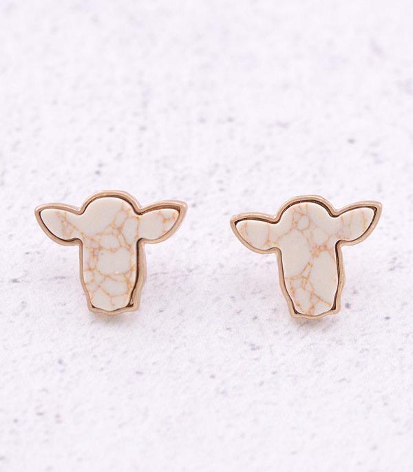 New Arrival :: Wholesale Western Semi Stone Cow Post Earrings
