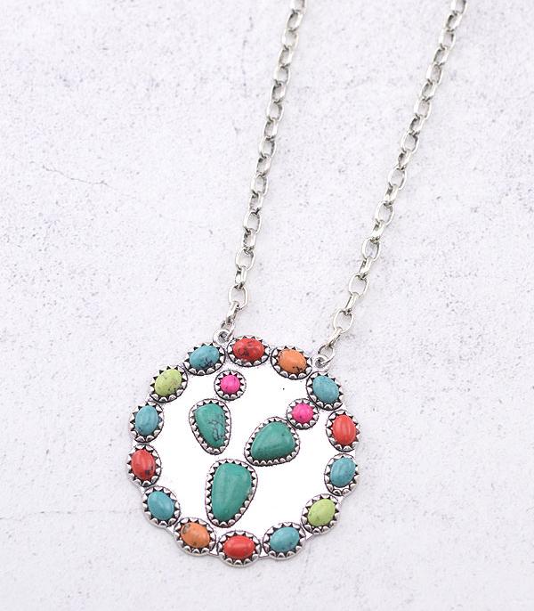 NECKLACES :: CHAIN WITH PENDANT :: Wholesale Western Cactus Round Pendant Necklace