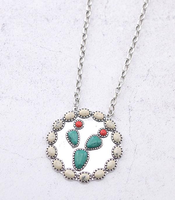 NECKLACES :: CHAIN WITH PENDANT :: Wholesale Western Cactus Round Pendant Necklace