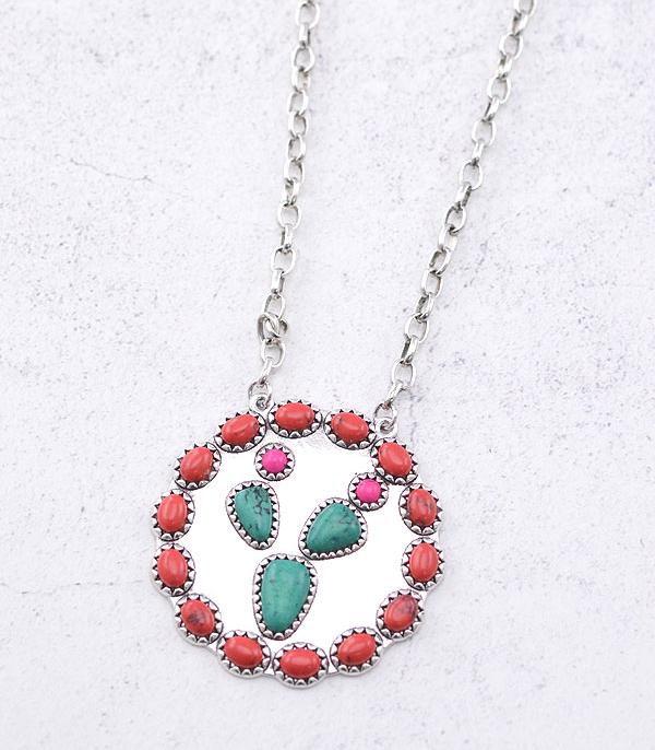 NECKLACES :: CHAIN WITH PENDANT :: Wholesale Western Cactus Round Pendant Necklace