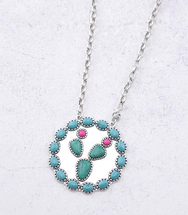 NECKLACES :: CHAIN WITH PENDANT :: Wholesale Western Cactus Round Pendant Necklace