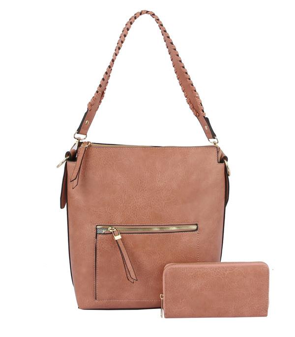 New Arrival :: Wholesale Woven Trim Faux Leather Hobo Bag