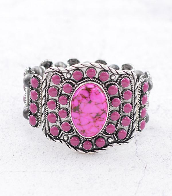 <font color=#FF6EC7>PINK COWGIRL</font> :: Wholesale Western Semi Stone Chunky Bracelet