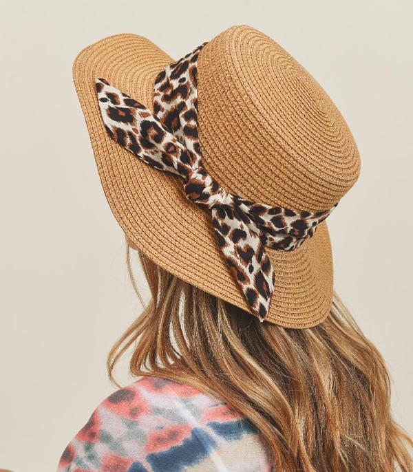 New Arrival :: Wholesale Leopard Trim Summer Straw Hat