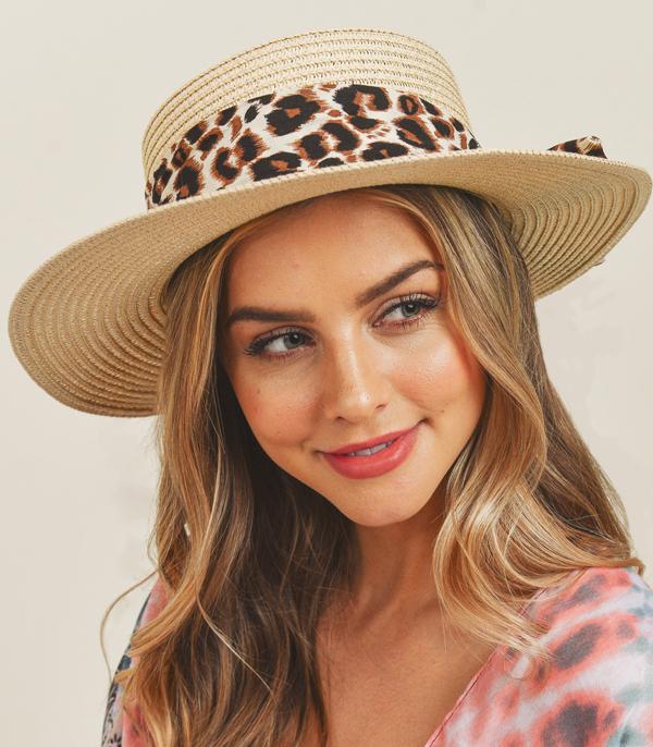 New Arrival :: Wholesale Leopard Trim Summer Straw Hat