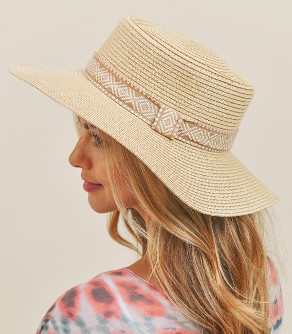 New Arrival :: Wholesale Aztec Trim Womens Summer Straw Hat