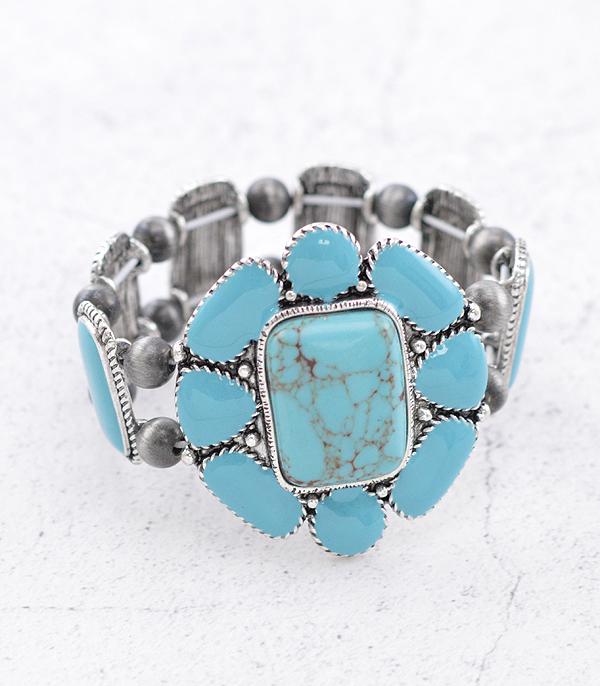 BRACELETS :: STRETCH :: Wholesale Turquoise Semi Stone Chunky Bracelet