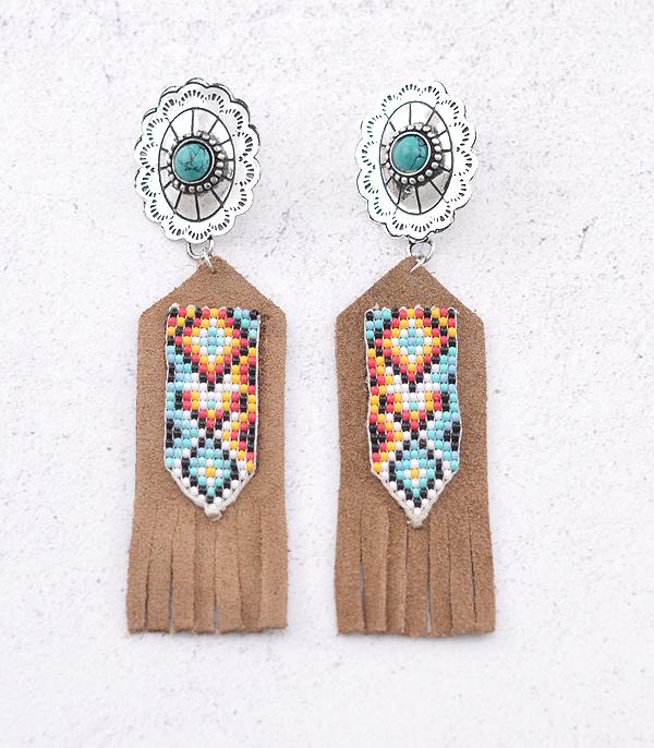 EARRINGS :: WESTERN POST EARRINGS :: Wholesale Western Aztec Beaded Fringe Earrings