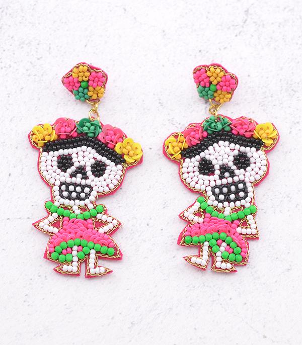 EARRINGS :: TRENDY EARRINGS :: Wholesale Sugar Skull Seed Bead Earrings