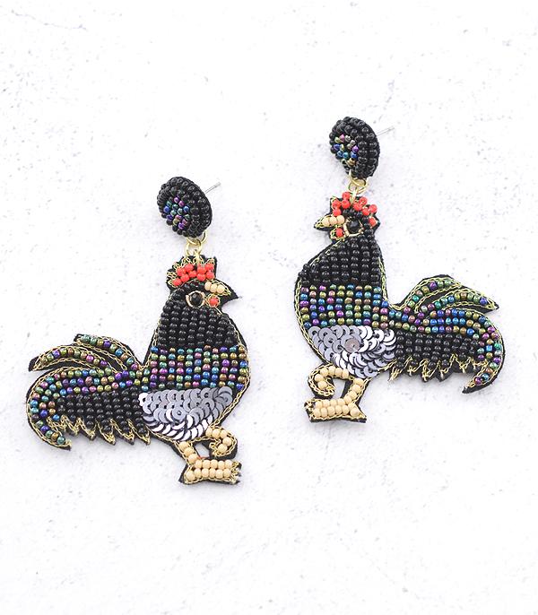 New Arrival :: Wholesale Seed Bead Rooster Earrings