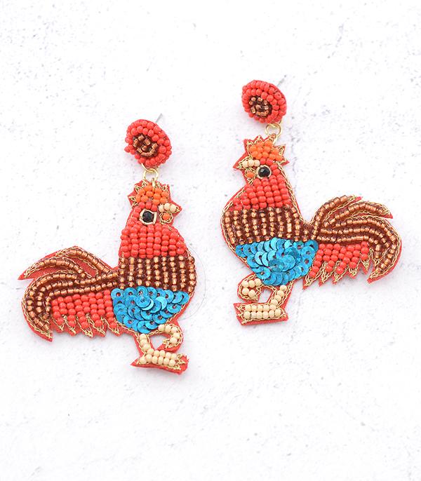 New Arrival :: Wholesale Seed Bead Rooster Earrings