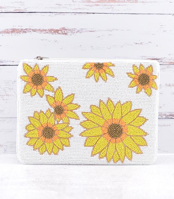 New Arrival :: Wholesale Seed Bead Sunflower Clutch Crossbody