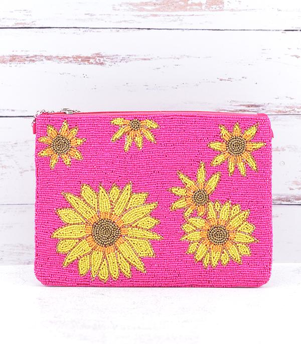 HANDBAGS :: CROSSBODY BAGS :: Wholesale Seed Bead Sunflower Clutch Crossbody