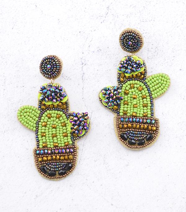 EARRINGS :: TRENDY EARRINGS :: Wholesale Seed Bead Cactus Earrings