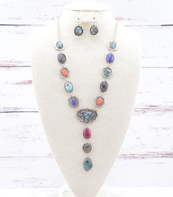 New Arrival :: Wholesale Multicolor Semi Stone Y Necklace Set