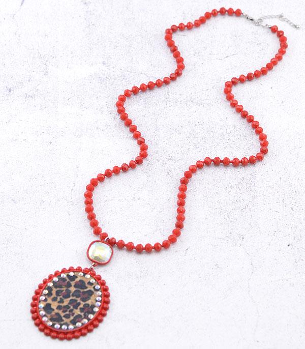 NECKLACES :: WESTERN LONG NECKLACES :: Wholesale Leopard Pendant Glass Bead Necklace