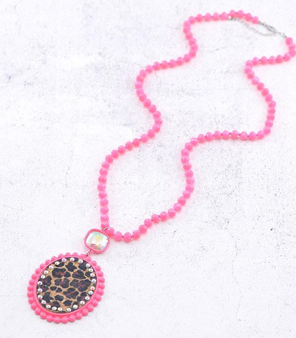 NECKLACES :: WESTERN LONG NECKLACES :: Wholesale Leopard Pendant Glass Bead Necklace