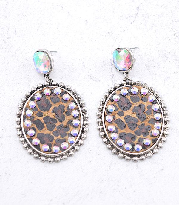 New Arrival :: Wholesale Leopard Print Glass Stone Earrings