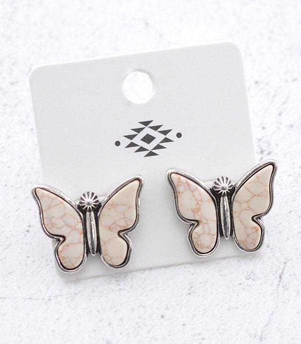 <font color=black>SALE ITEMS</font> :: JEWELRY :: Earrings :: Wholesale Turquoise Semi Stone Butterfly Earrings