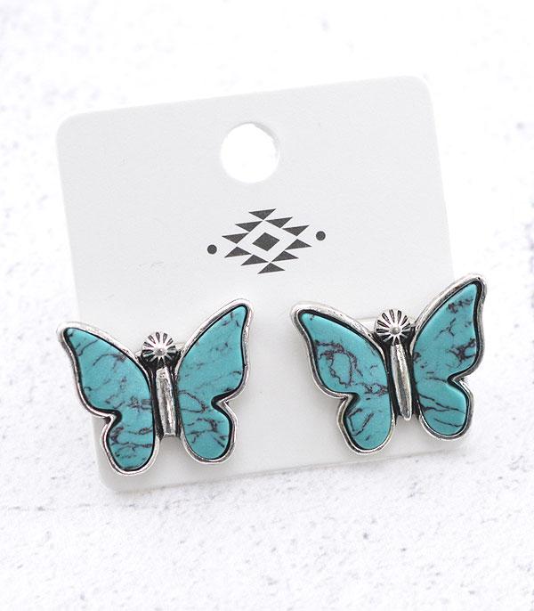 New Arrival :: Wholesale Turquoise Semi Stone Butterfly Earrings