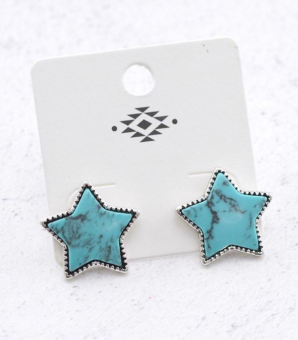 New Arrival :: Wholesale Turquoise Semi Stone Star Earrings