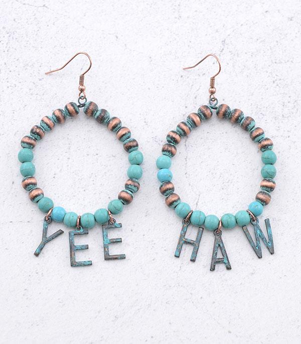 EARRINGS :: WESTERN HOOK EARRINGS :: Wholesale Western Yeehaw Letter Hoop Earrings