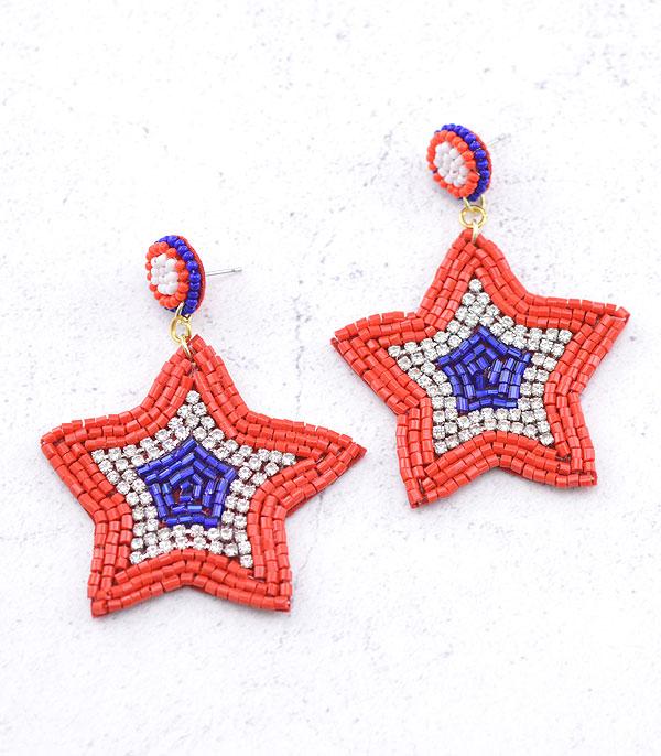 New Arrival :: Wholesale Handmade Seed Bead USA Star Earrings