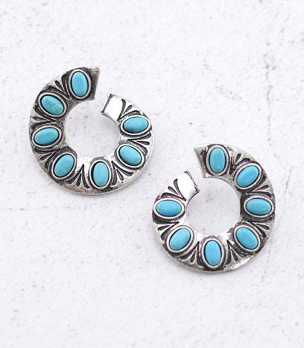 <font color=Turquoise>TURQUOISE JEWELRY</font> :: Wholesale Western Texture Curved Hoop Earrings